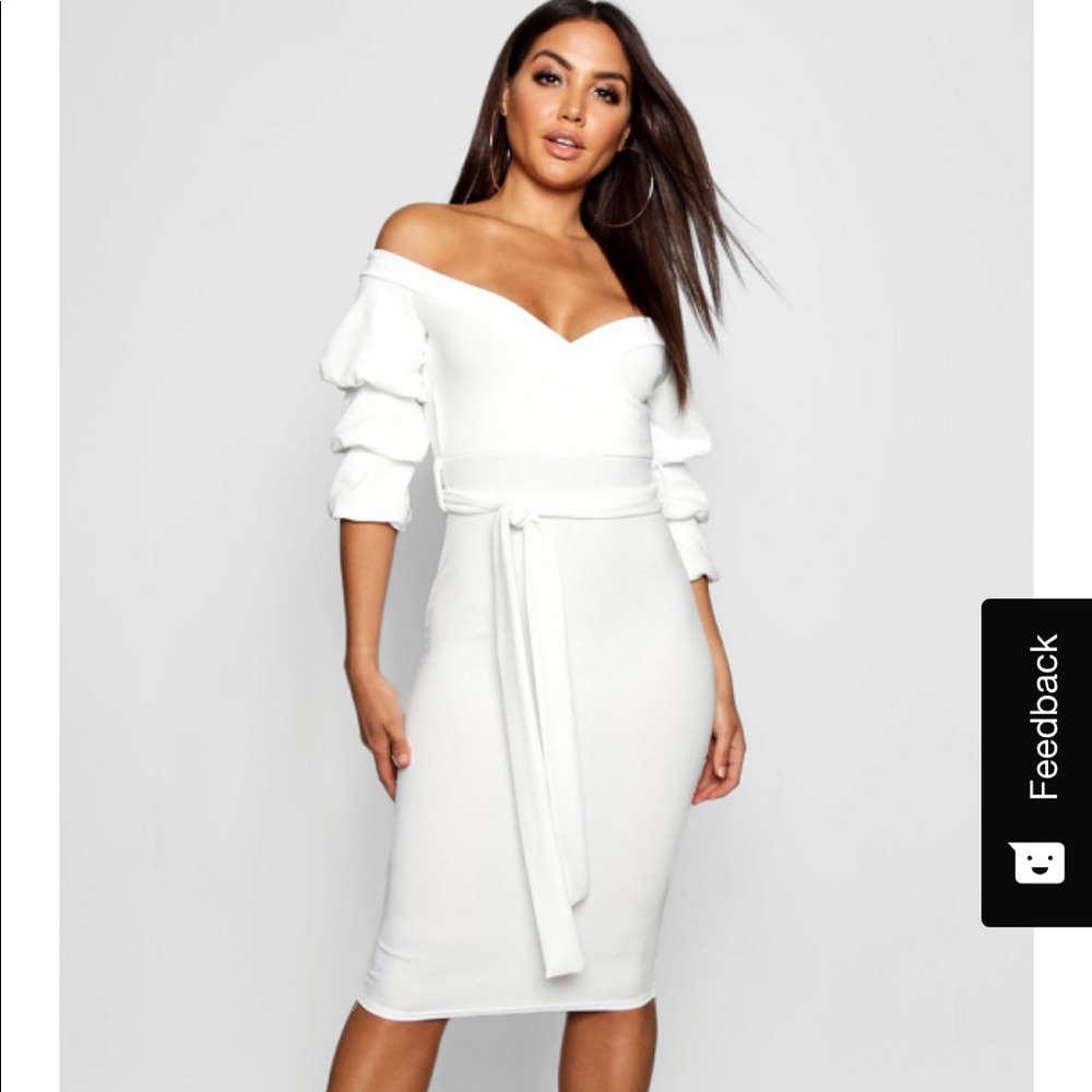 Off the Shoulder Sleeve Detail Midi Dress